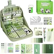 Panda School Supplies Set, Cute Stationery Kit, 13.39x9.45x2.36 inches Ruler Notebook, Keychain Pens, Tab Stickers Materials for Girls, Boys, Students, Teens, Study, Homework