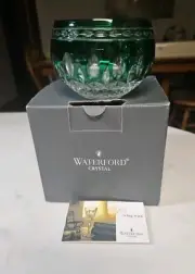 Waterford Clarendon Emerald Green Cut to Clear Crystal Candle Votive Bowl W/box