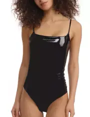 Commando Women's Faux Patent Leather Spaghetti Strap Bodysuit - BDS310