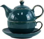 YBK Tech Euro Style Teapot Cup& Saucer Tea for One Set Bone China Ceramic Tea Coffee Cup for Breakfast Home Kitchen - Peacock Green