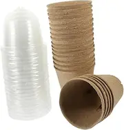 KONTONTY 25Pcs Paper Starter Pots with Dome Lids Nursery Pots for Succulent Planting Durable and Easy to Clean for Indoor and Outdoor Gardening