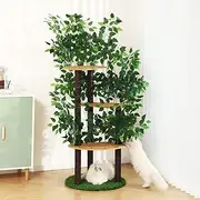 Pet Scene Play Towers & Trees for Cats, 150cm Cat Tree Tower for Kitten Scratching Post Play House Stand Activity Centre Scratcher Climbing Frame Platform with Artificial Grass Leaves