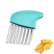 Catzon Crinkle Vegetable Cutter Stainless Steel for Potato Carrot Chip-Blue