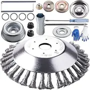 KUGONTC 8 Inch Steel Wire Rotary Brush Cutter Trimmer Head Weed Blade Cutter with Adapter Kit Compatible with Husqvarna-Stihl-String-Trimmers, Gardening Lawnmower, Moss Grass Rust Removal
