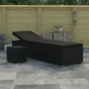 Sun Lounger with Cushion and Tea Table Poly Rattan Black vidaXL