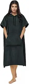 Vulken Thick Hooded Beach Towel Changing Robe, Surf Poncho for Men and Women, Easy Change, Microfiber Towelling for Beach Swimming, 41"x33", Black
