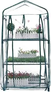 [Rukjmqi] Indoor Greenhouse - 3/4 Tiers Backyard Greenhouse with Locking Wheels | Grow Tent with Zippered Cover, Steel Plant Shelves, Outdoor Greenhouse for Winter