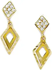 [JewelryWeb] 14k Yellow Gold CZ Simulated Diamond Fancy Drop Screw Back Earrings 22x8mm Stud Earring for Women