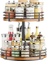 [OVICAR] Lazy Susan Turntable Organizer Adjustable - 2 Tier Wood Rotating Spice Rack 12 Inch Lazy Susan for Kitchen Countertop Cabinet Pantry Cupboard Dining Table Bathroom Coffee Bar Home Storage