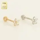 14K REAL Diamond Solid Gold Flower Cartilage Tragus Stud Earring Piercing 18G