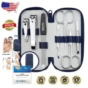Portable Solingen Manicure Set: 7 Stainless Steel Tools in Leather Carrying Case