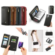 For Samsung S24 Ultra S22+ Note 20 Ultra Detachable Leather Lanyard Purse Case