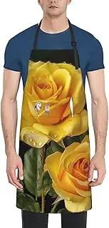 LHBWCVN Yellow Rose Apron for Adults, Waterproof Cooking Aprons with 2 Pockets, Adjustable Bib Apron for Dishwashing, Long Kitchen Apron for Women Men Work Aprons for Dog Grooming, Black