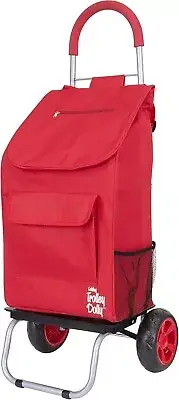 Effortless Grocery Transport: Red Foldable Shopping Trolley with Dolly Function