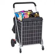 VEVOR Folding Shopping Cart, 200 lbs Max Load Capacity, Grocery Utility Cart with Rolling Swivel Wheels and Bag, Heavy Duty Foldable Laundry Basket Tr