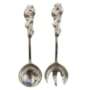 ❤ NWT 2 Cherry Fruit Large Silver Serving Spoon Fork Set Salad Mexico 10.75"