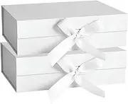 2pcs Gift Box with Lid, Magnetic Closure Collapsible Bridesmaid Proposal Box with Ribbon and Magnetic Closure, Sturdy Storage Box for Birthdays, Weddings, Christmas 29x22x10.5 cm (White)