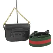 GUCCI Horsebit 1955 Mini Shoulder Bag Sherry Leather Black 726863