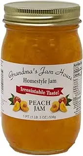 Sweet Peach Jam | All Natural Homestyle Fruit Jam | Jelly Preserve Spread | Spreadable Preserves Jams Jellies Fruits | 19 Ounce Glass Jar