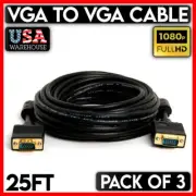 3PCS VGA Cable SVGA Monitor 25FT Cord Male to Male Support Full HD Display HDTV