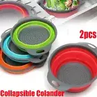 2Pcs Kitchen Collapsible Fold Silicone Colander Fruit Vegetable Strainer Basket