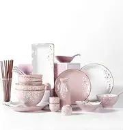Pink Cherry Blossom Ceramic Dinner Set, Hand-Painted Flower Porcelain Gift Box, Plate and Bowl Combination, 36 Pieces