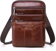 [Meigardass] Small Leather Sling Shoulder Bag Messenger Pack for Men Travel Business Crossbody Pouch Phone Wallet Camping Casual Daypack