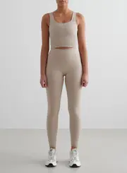 [AIM'N AU] Beige Melange Ribbed Seamless Tights & Bralette Set