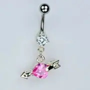 HEART and ARROW Dangle Belly Button Ring Valentines Cupid Navel Jewelry (B4)