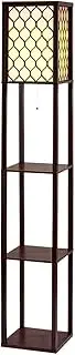 Floor Lamp 3 Tier Shelf Storage LED Light Stand Home Room Pattern Brown