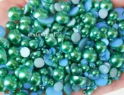 800 pieces Dark Green Mix Sizes flat back resin Pearl Cabochons