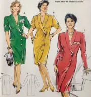 1980s Vtg UC Burda 4844 Sew Pattern Wrap Front Button Up Knee Length Dress 12-22