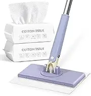 Automatic Cloth Changing Mini Mop, 360°Rotating Automatic Cloth Changing Mop with 100Pcs Face Towels, Automatic Mini Mop, Hands-Free Mini Mop for Bathroom & Kitchen (93cm/37in,Purple)