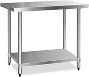 Cefito 1219x610mm Stainless Steel Kitchen Bench, Island Cart Work Table, Commercial 430 Food Grade Restaurant Prep Storage with 2-Layers Shelf Countertop
