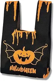 [XnxnzhHo] Halloween Themed Mini Knit Handbag, Festive Wrist Bag for Women, Party Shopping Purse, 3 Designs