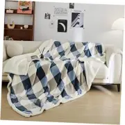 Sherpa Fleece Throw Blanket 80" x 90" Full/Queen Checkered 80"*90" Grey-blue