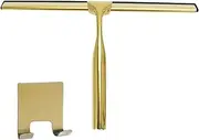 Shower Squeegee - Gold Stainless Steel Squeegee, Multi-Purpose Glass Squeegee with Handle | Glass Drainer Rack with Hooks for Mirrors, Tiles and Counter