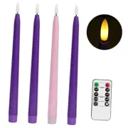 Flameless Advent Candles, Set of 4 - Flickering LED Flame, 11 Purple and Pink