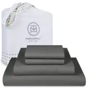 Luxury 800 Thread Count Full Size 100% Cotton Sheets - Dark Grey Sateen Weave...