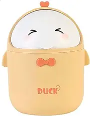 Mini Desktop Trash Can with Lid, Cute Cartoon Style, Portable Small Trash Bin for Office, Bathroom, Bedroom (Yellow)