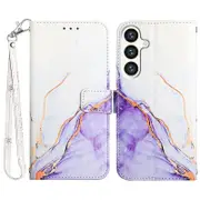 For Samsung Galaxy S24 Case Marble Pattern Leather Wallet Phone Cover - White/Purple LS006