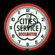 16" Cities Service Gas Oil Sign Red Double Neon Clock Man Cave Garage Station