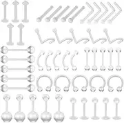 [KSJEHW] Clear Piercing Retainer Set, 16G 18G 20G Nose Septum Cartilage Tragus Earrings, Nose Studs for School Work Surgery MRI, Plastic, 50pcs, 0.01kg
