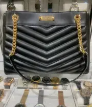 Michael Kors Whitney Medium Women Chain Strap Accents Shoulder Tote Bag (Black)