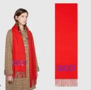 GUCCI SCARF RED GUCCY SEQUIN CASHMERE SILK BLEND FRINGE $670 10" x 73"