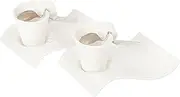 [Villeroy & Boch] New Wave Square Espresso Cup Set of 2 by - High-Quality Vitrified Porcelain - Made in Germany - Dishwasher and Microwave Safe - Includes Cup, Spoon, Saucer - 2.75 Ounce Capacity,White