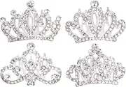 [GFLPO] 4 Pcs Mini Tiaras Crown with Hair Comb Silver Crystal Tiara Small Tiara Mini Crown Princess Hair Accessories Shiny Tiaras Headbands for Weeding Birthday Princess Costume Party, on size, alloy, alloy