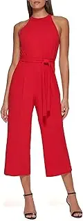 [Tommy Hilfiger] Womens Scuba Crepe Sleeveless Belted JumpsuitDress