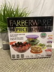 FARBERWARE Bowl Set 10pc BPA Free Snap Lid Clear Glass Storage Mix Prepare Cook