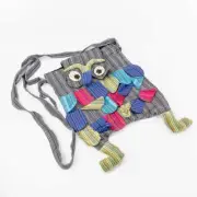 Kids Fair Trade Owl Cotton Side Bag Felted Eyes and Drawstring Handmade in Nepal